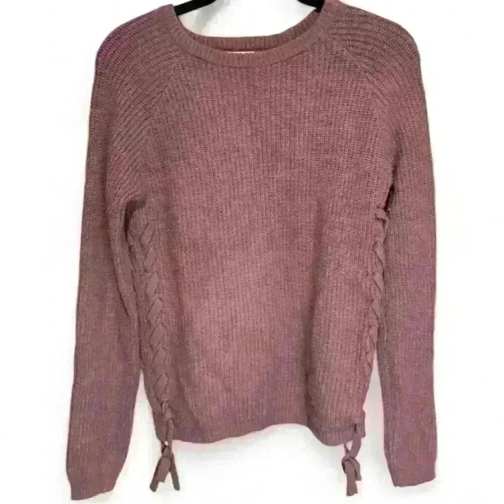 The Hanger Women's Purple Lace-Up Side Pullover Sweater Size Small